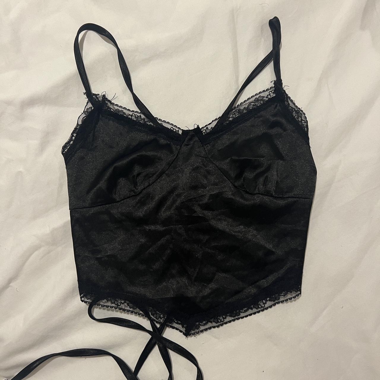 Black satin crop top! The perfect going out top, I... - Depop