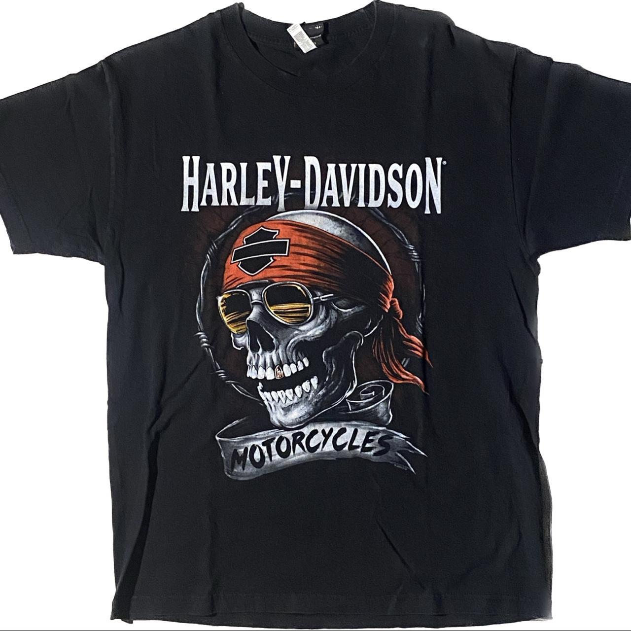 Harley Davidson Skull Biker tee. Lightly... - Depop