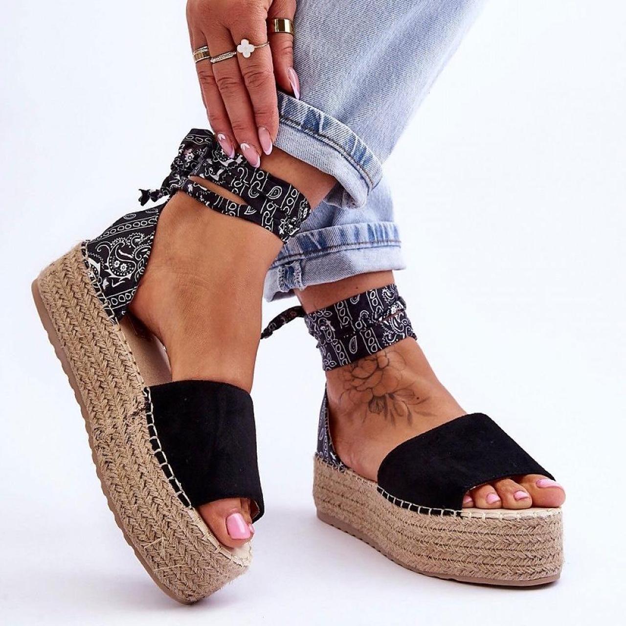 Summer espadrille wedge shoes, black shoes, summer... - Depop