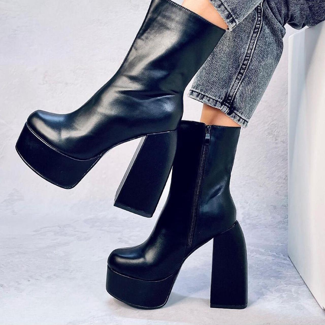 Black ankle high platform boots - black platform... - Depop