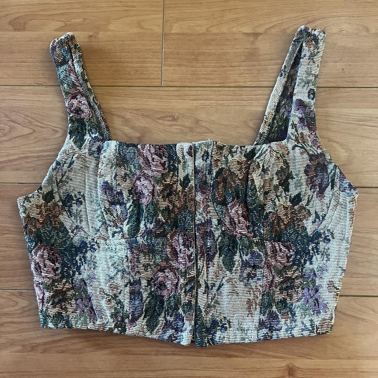 Brown floral-corset-top - Depop