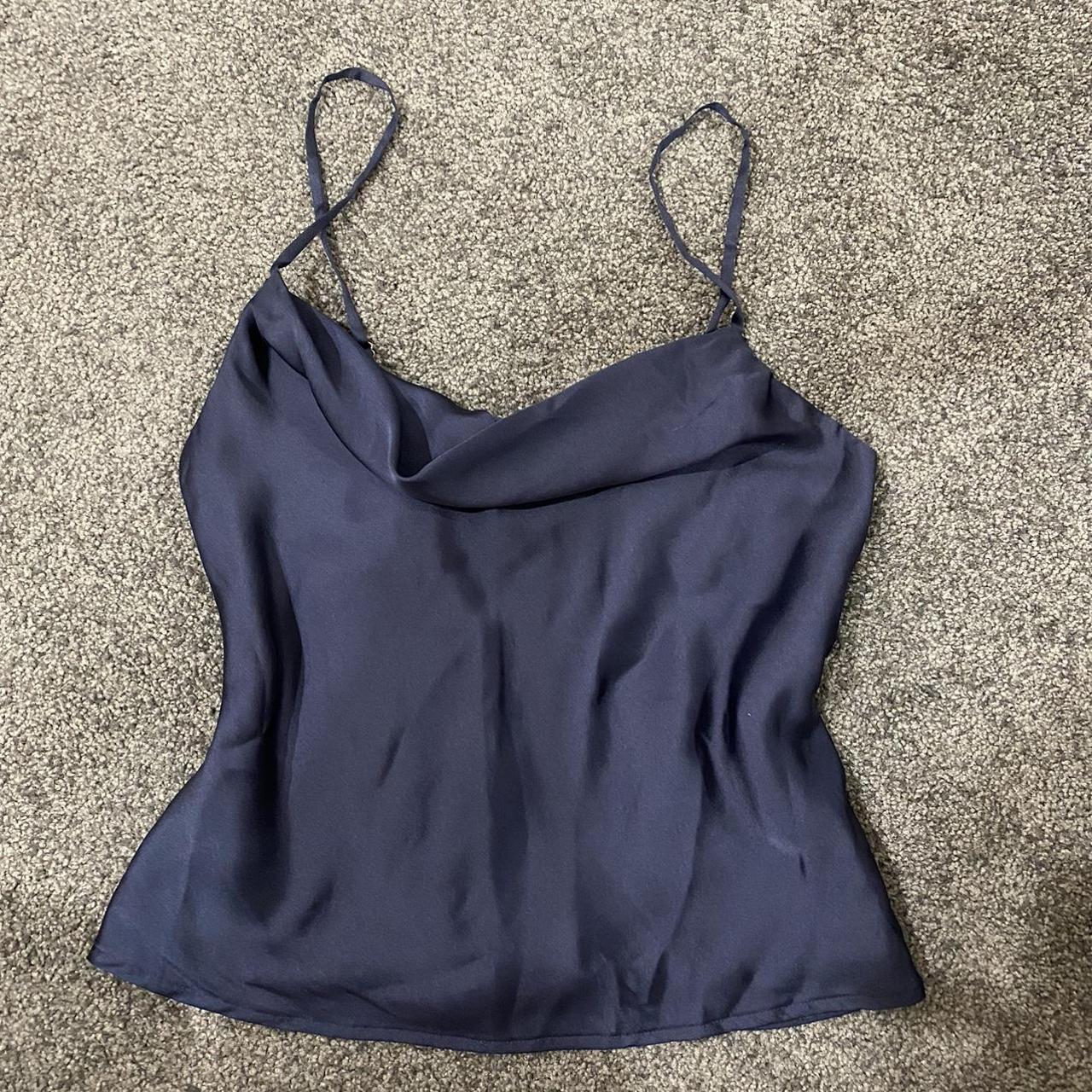 preloved kookai navy silk top size 36 - (fits size... - Depop