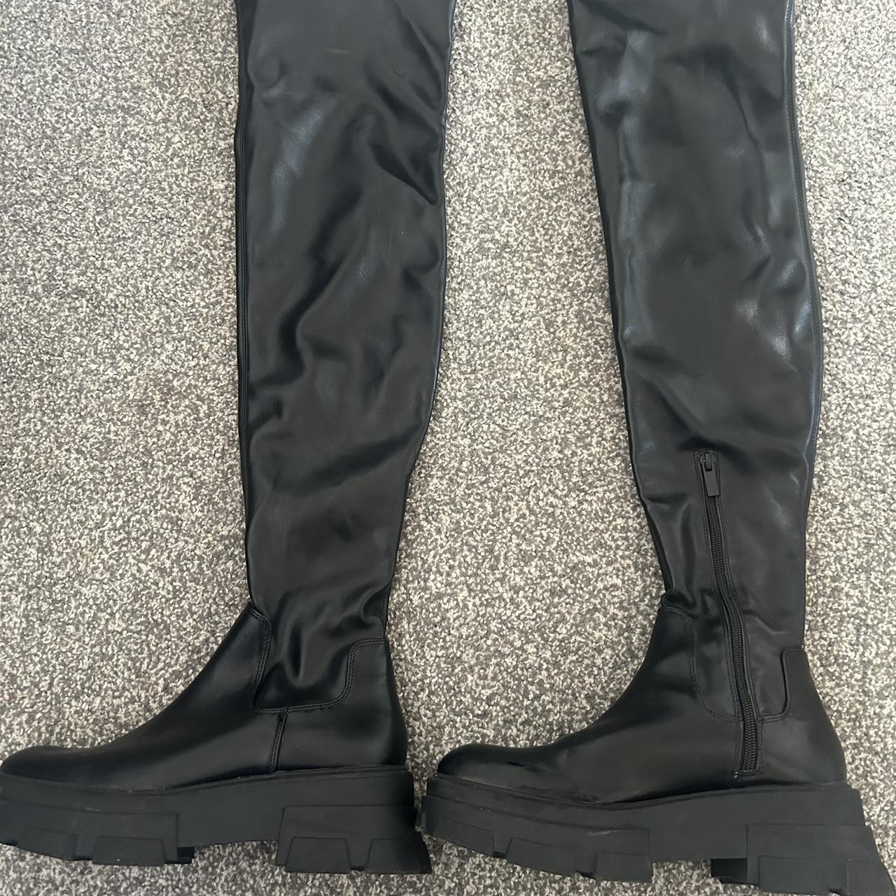 Over the knee black chunky boots (stradivarius) Depop