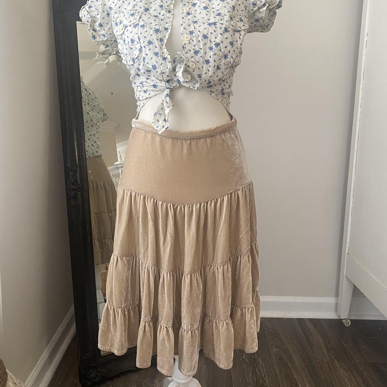 Sweet crushed velvet tan maxi skirt boho hippie