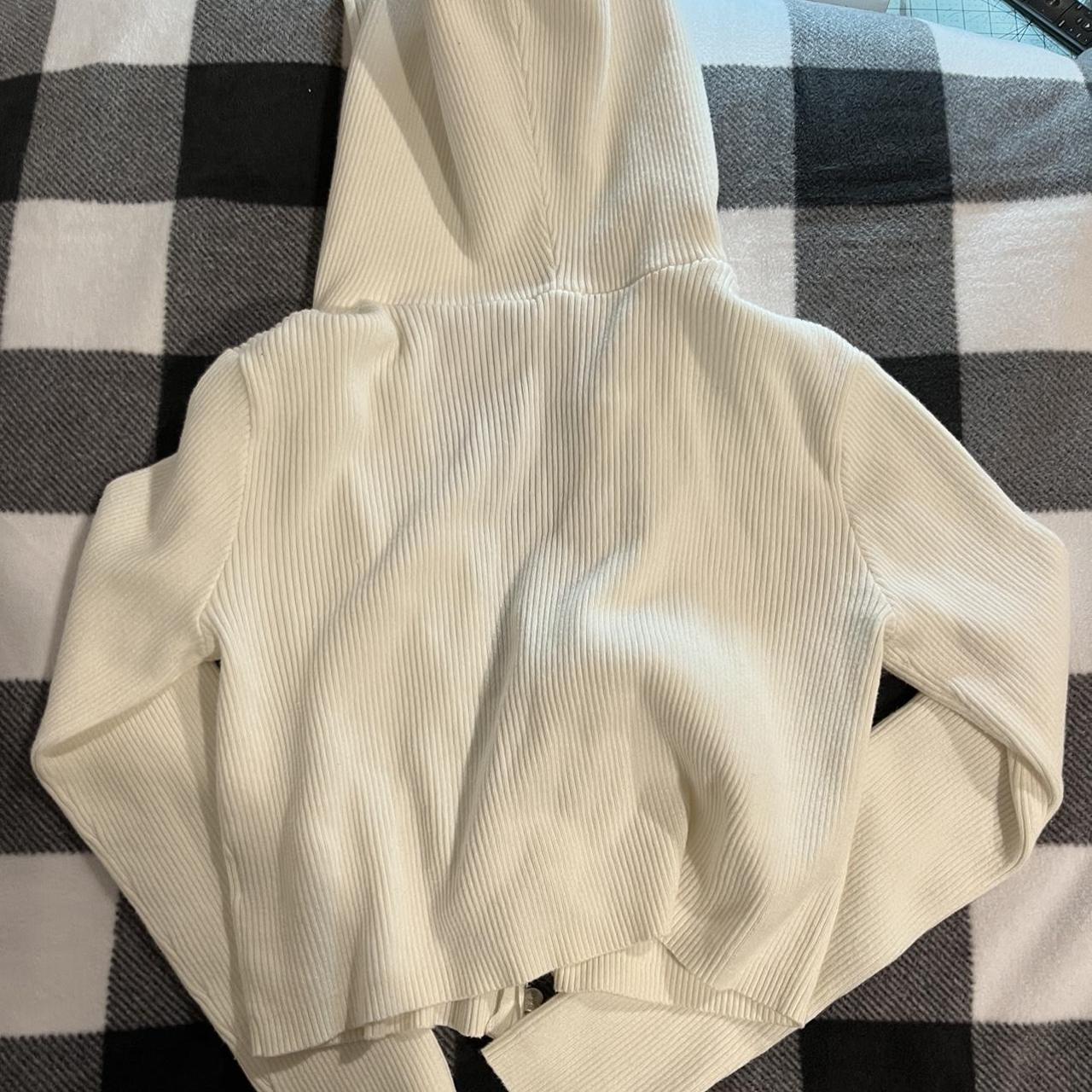 Brandy melville arden hoodie White ribbed cropped... Depop