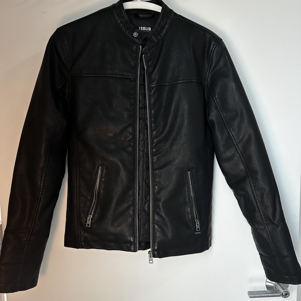 XS !Solid Denmark leather jacket with zipper and snaps - Depop