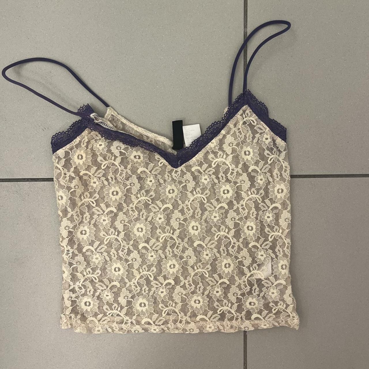 Cute h&m lace top, cream and purple top. Cute Size... - Depop