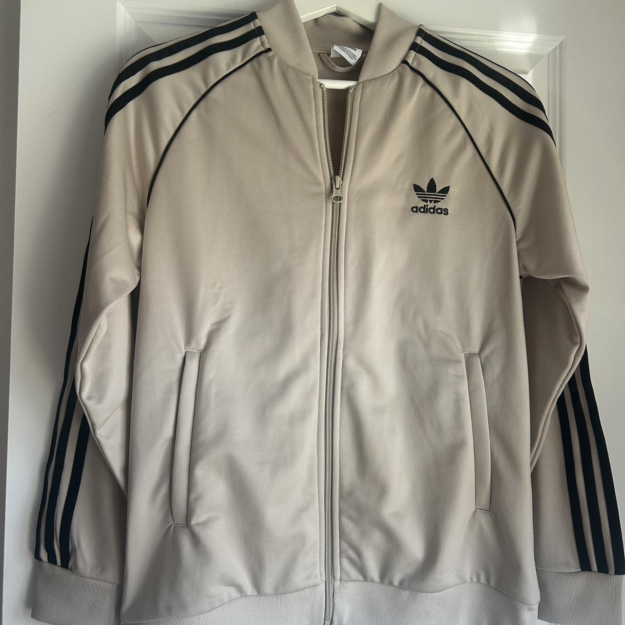 Beige Adidas Original zip up jacket Fits loosely on