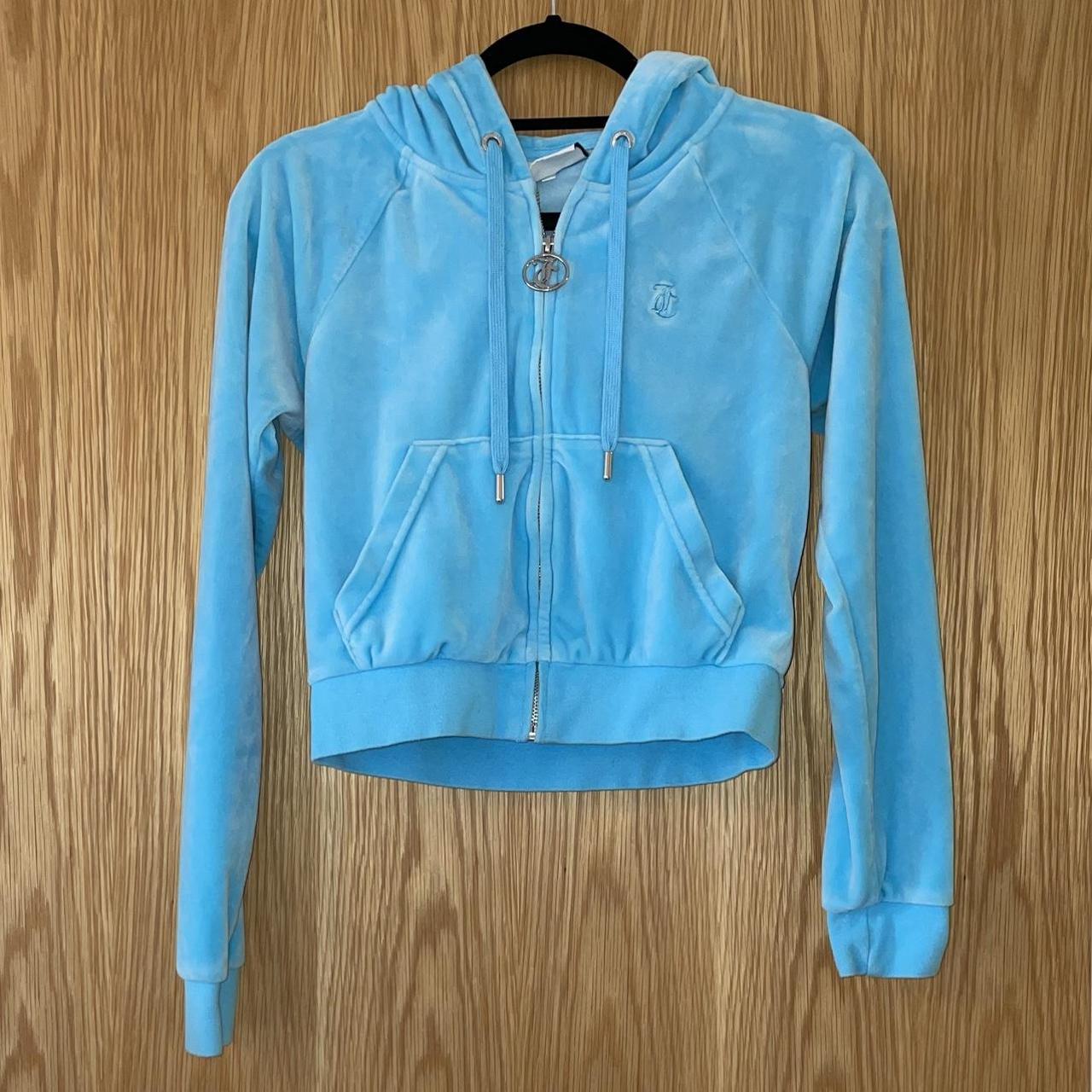 juicy couture baby blue velour tracksuit hoodie.... Depop