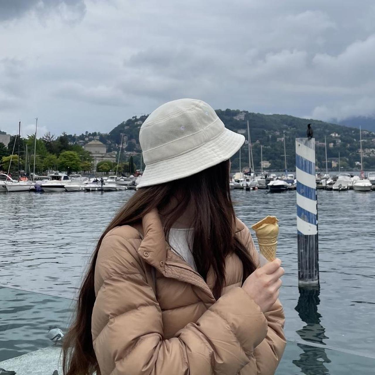 White Bucket Hat BDG crochet knit bucket hat in... Depop