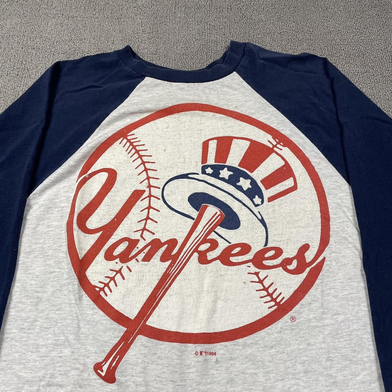 Vintage NY Yankees long sleeve tee - navy with - Depop