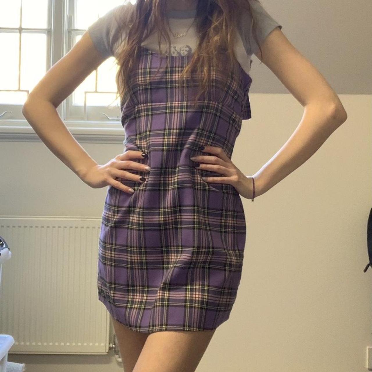 BRANDY MELVILLE OVERALL DRESS PLAID PURPLE