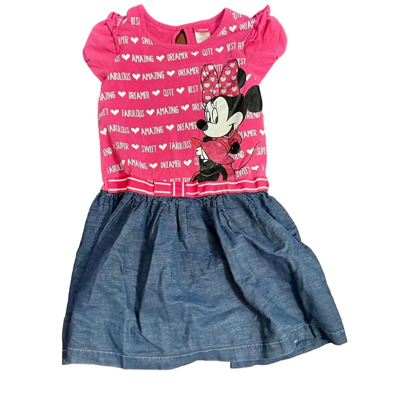 Disney Minnie Mouse Pink Blue Denim Dress Girl's... - Depop