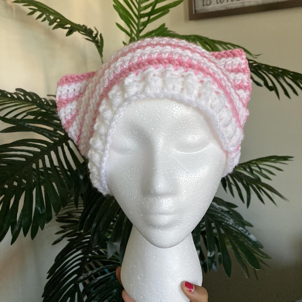 Women's Pink and White Hat Depop