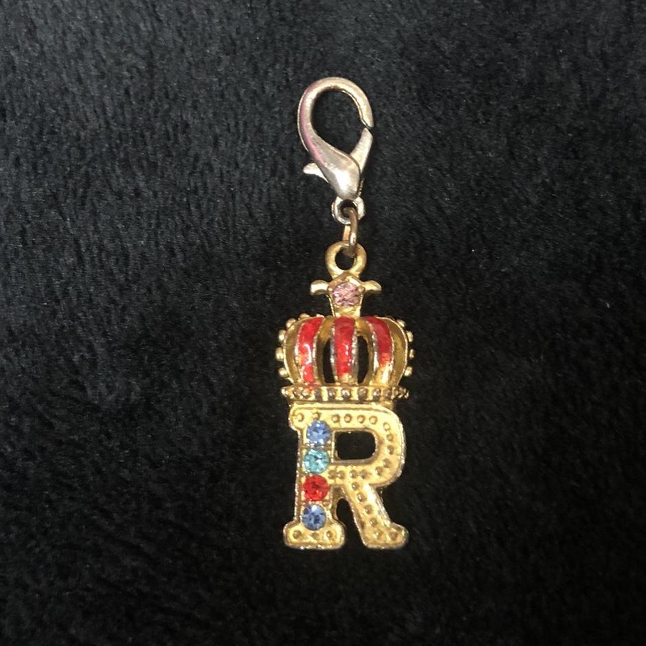 Gold letter R king crown keychain keyring... - Depop