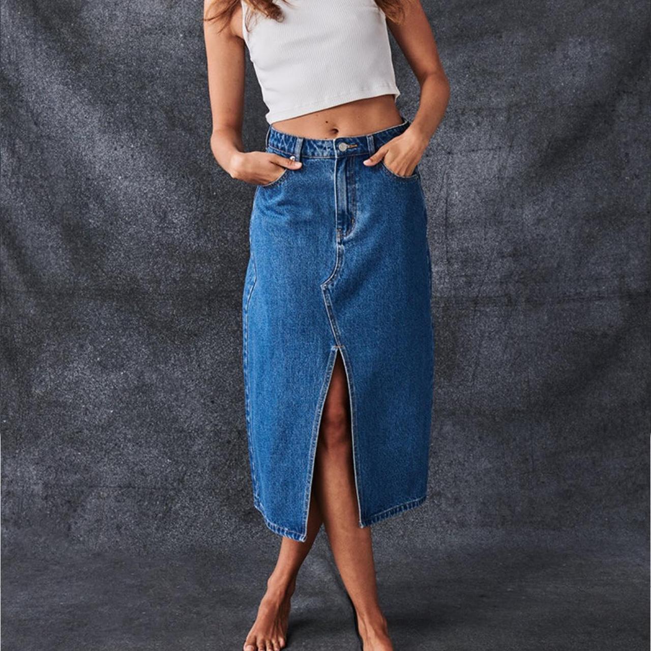 Ghanda denim skirt Currently online for 65 Worn... Depop