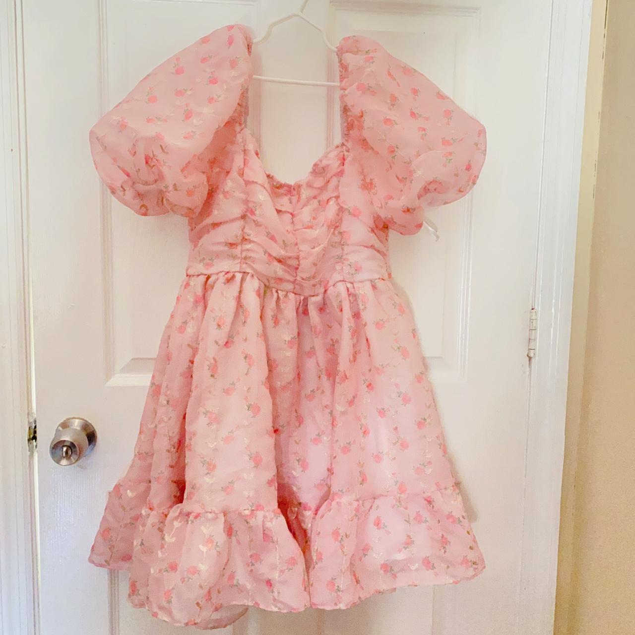 Pink Floral Princess Puff Sleeve Dress SHEIN MOD No... - Depop