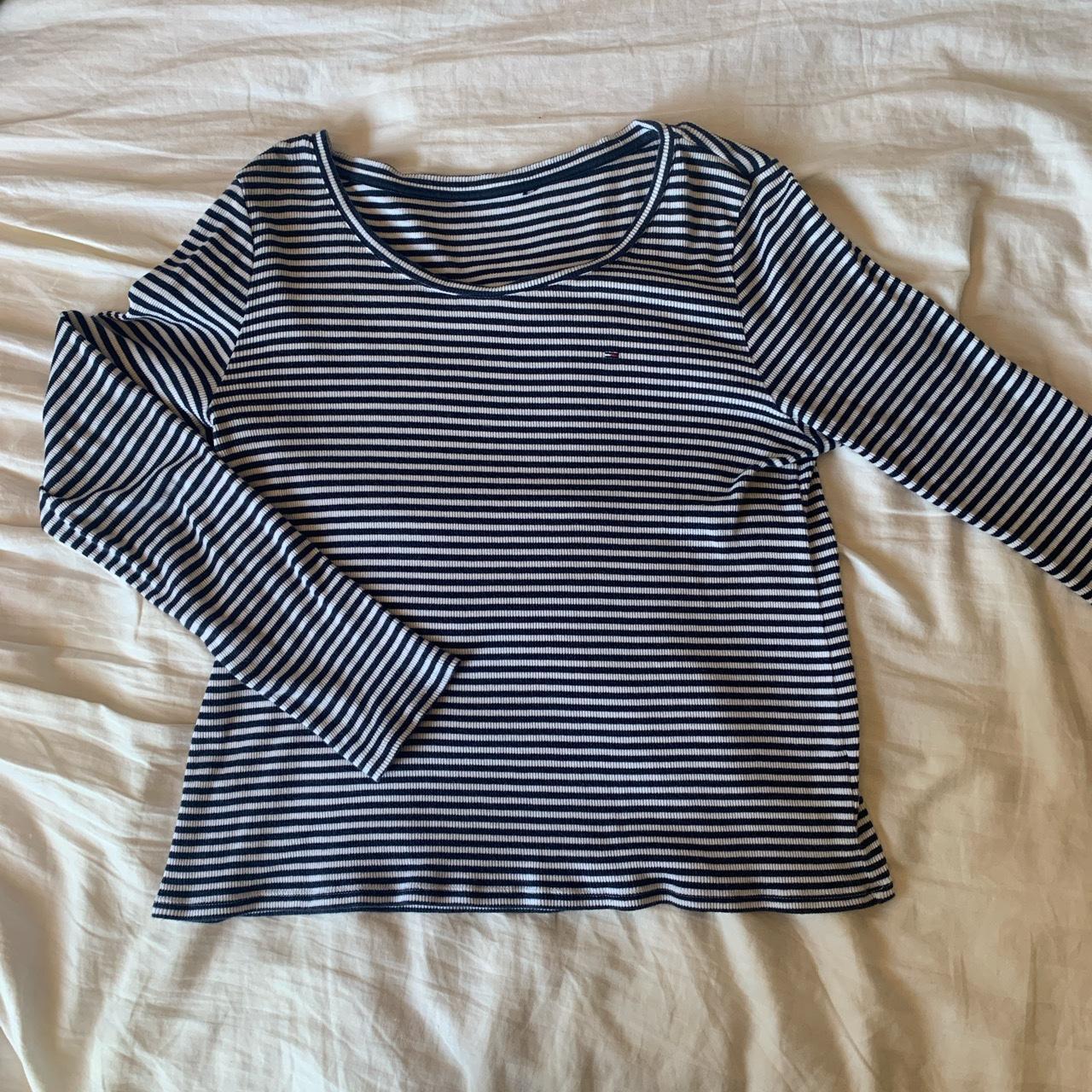 Blue and white striped Tommy Hilfiger long... - Depop