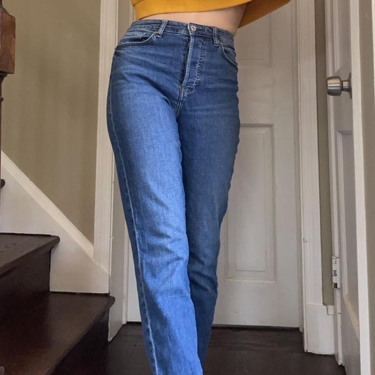 high waisted blue jeans size 4 super cute fit,... - Depop