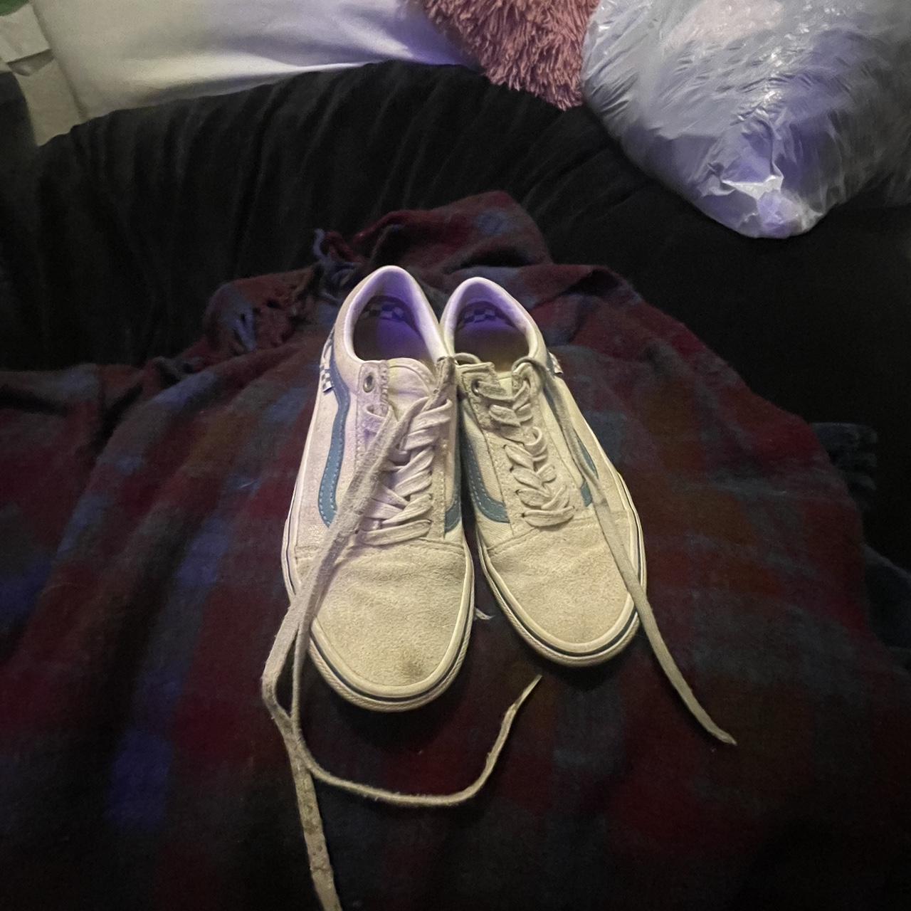 White And Blue Old School Vans The Size Is Worn Of - Depop