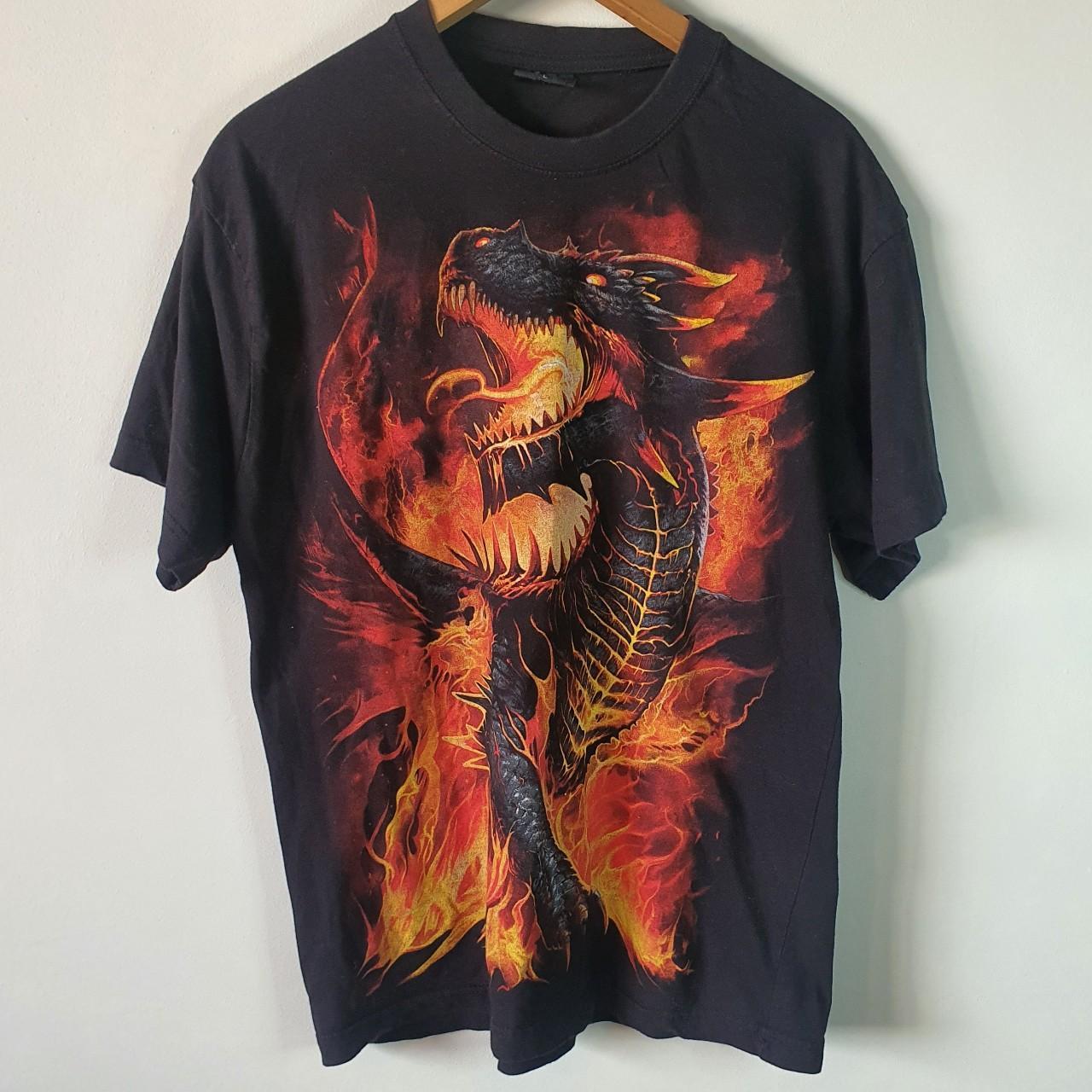 Vibtage 00s Dargon Fire Design Black Tshirt By - Depop