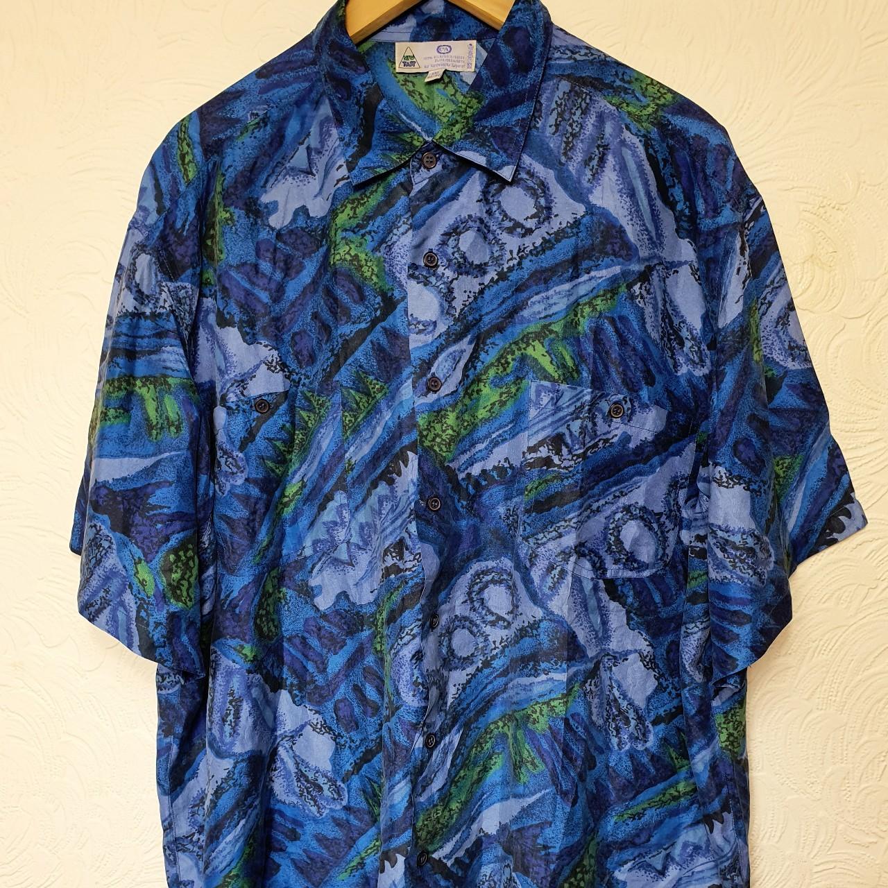 Vintage 90s 100% Silk Shirt Funky abstract patterned... - Depop
