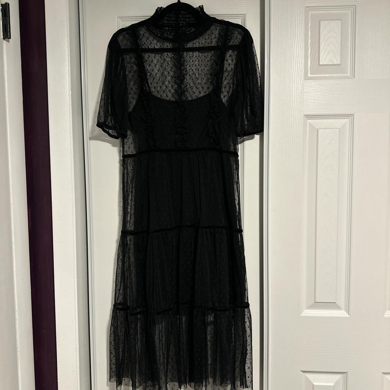 Black sheer mesh dress with polka dot pattern