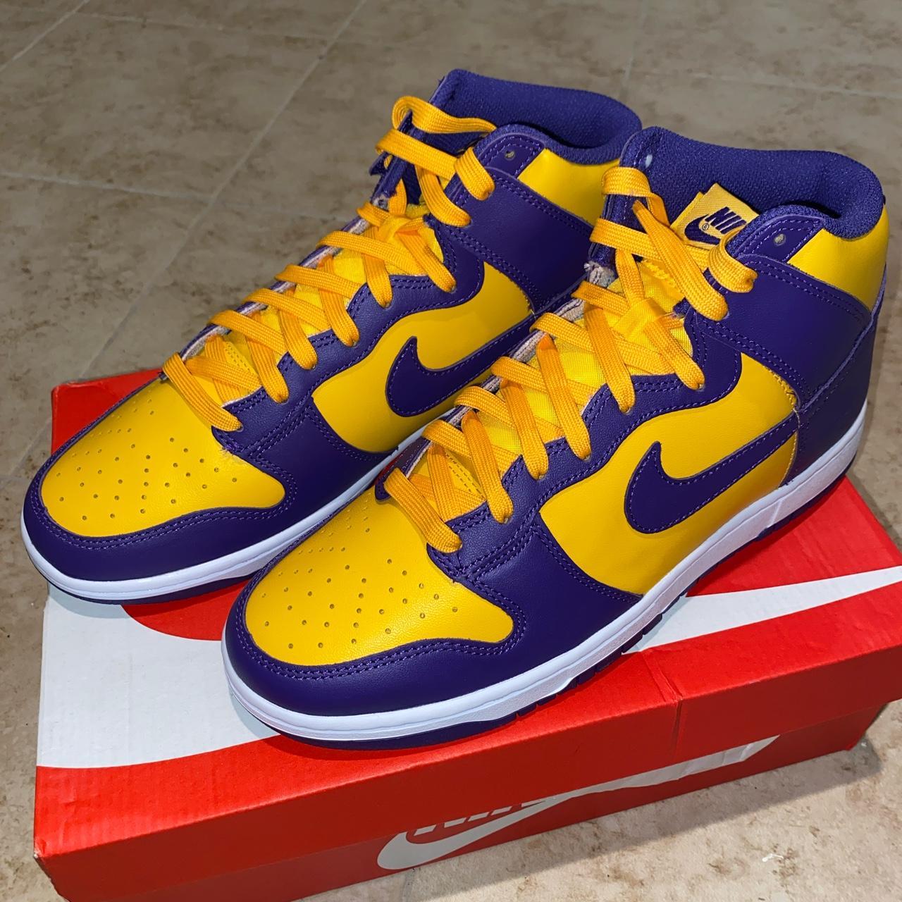 Nike Dunk Hi Retro Purple&Golden/Yellow Never... - Depop