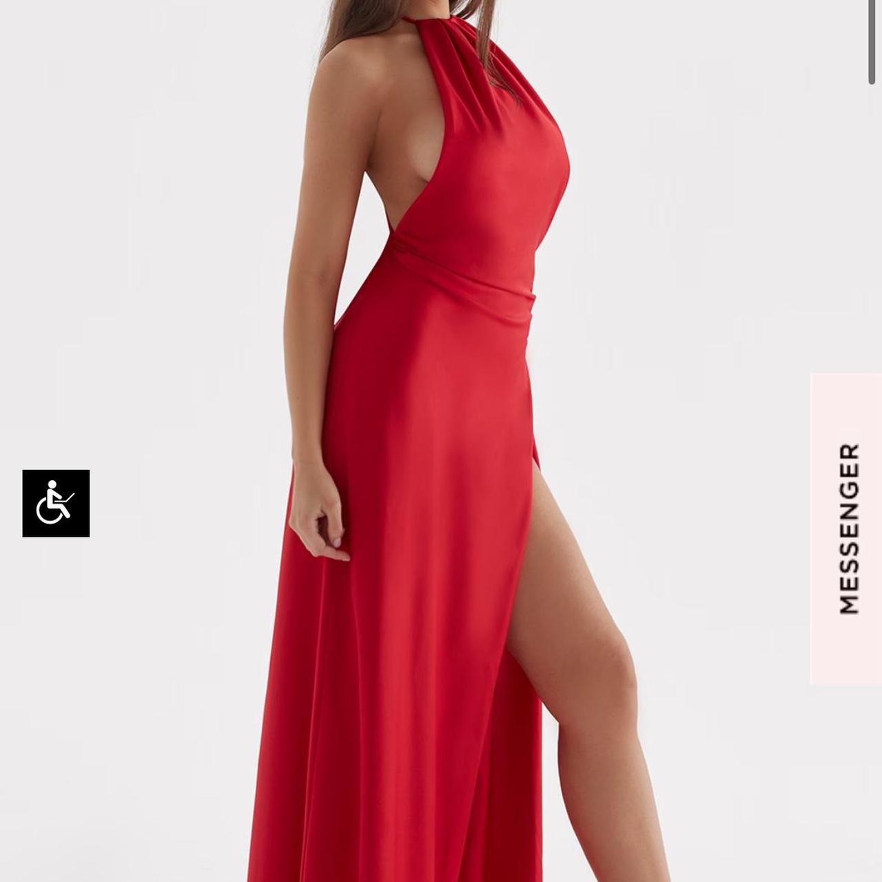 Zanab' red rose thigh high slit maxi dress Depop