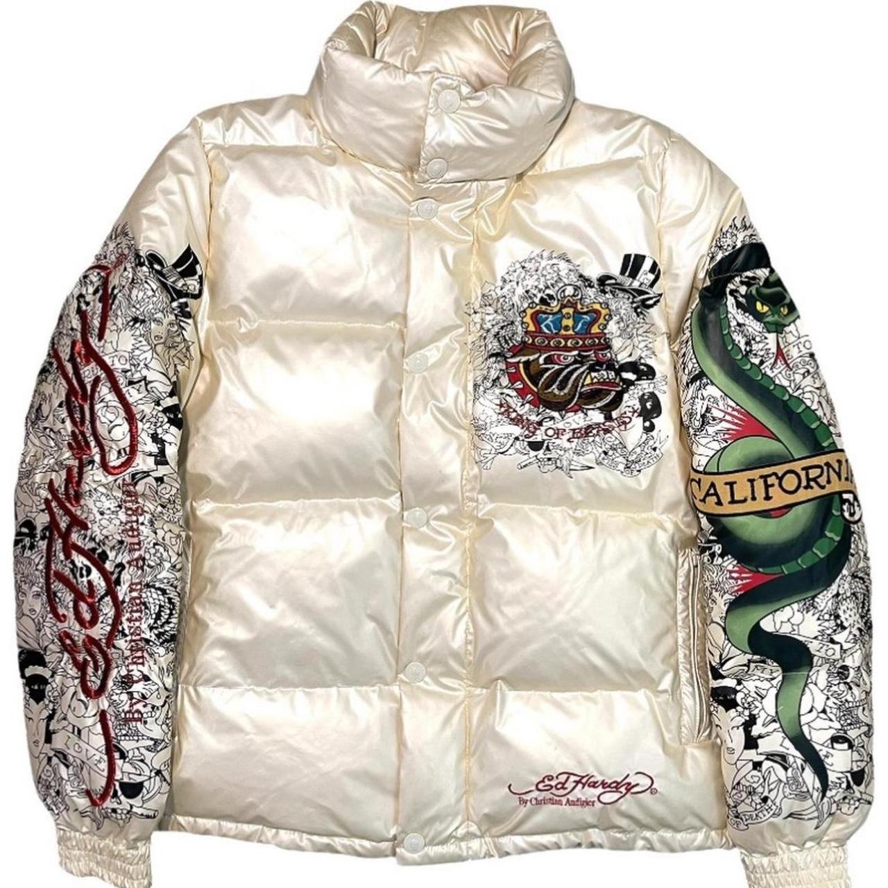 ed hardy off white puffer jacket size small the. Depop