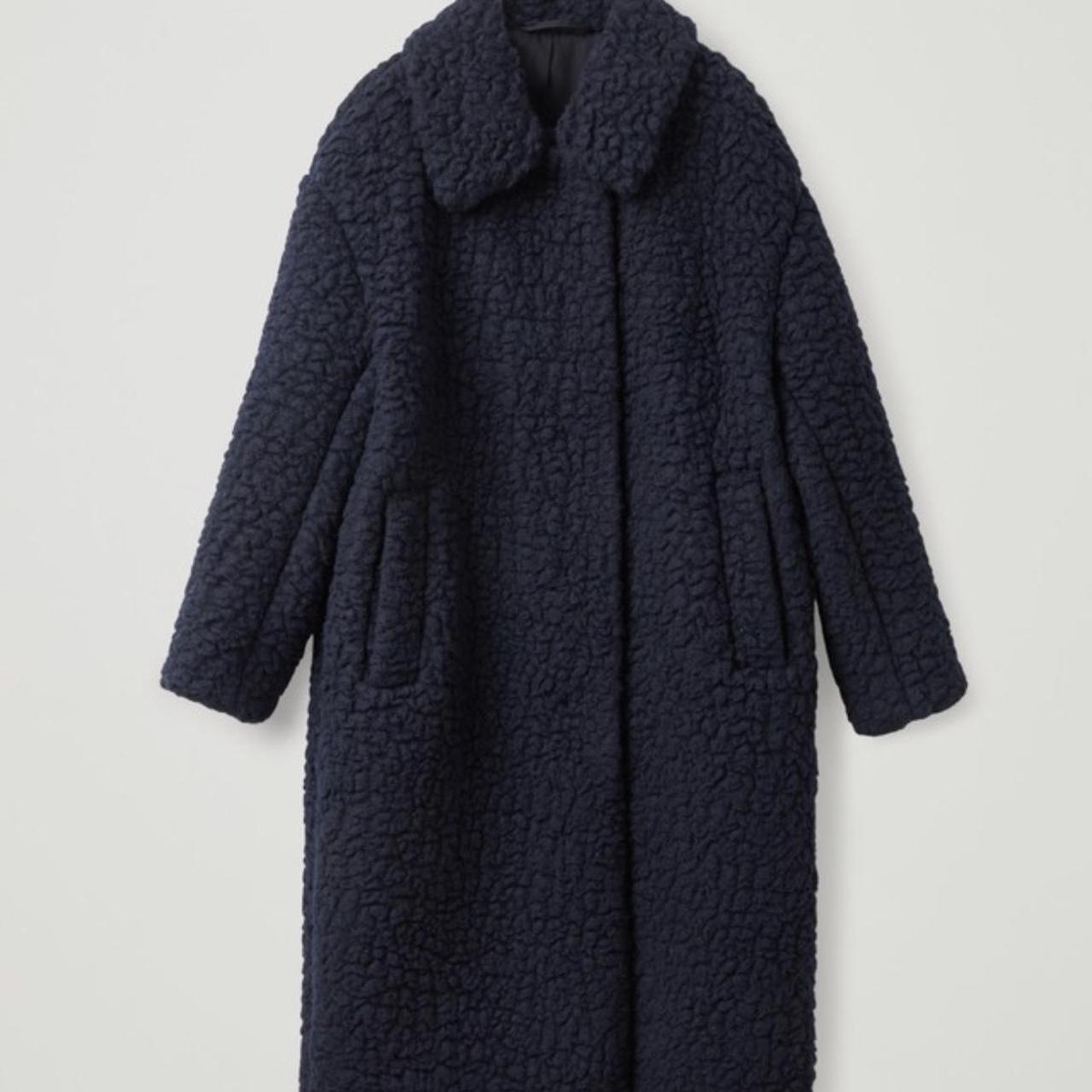 COS boucle/wool coat in navy. Hardly worn! - Depop