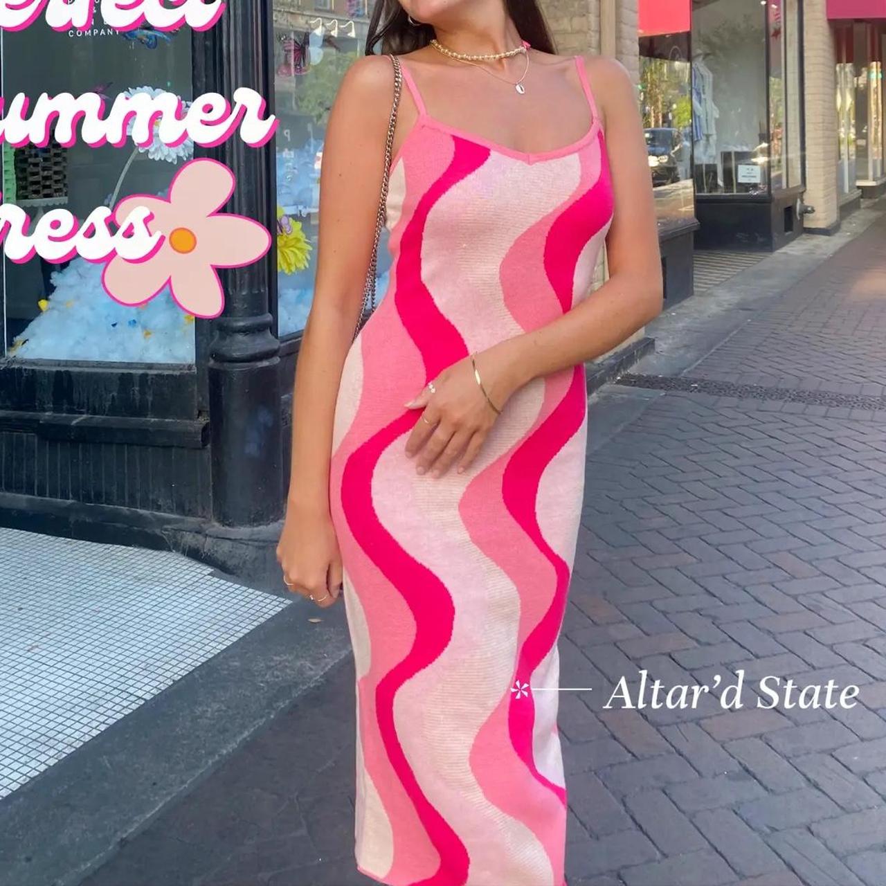 Altar’d State pink and red swirl knit dress... - Depop
