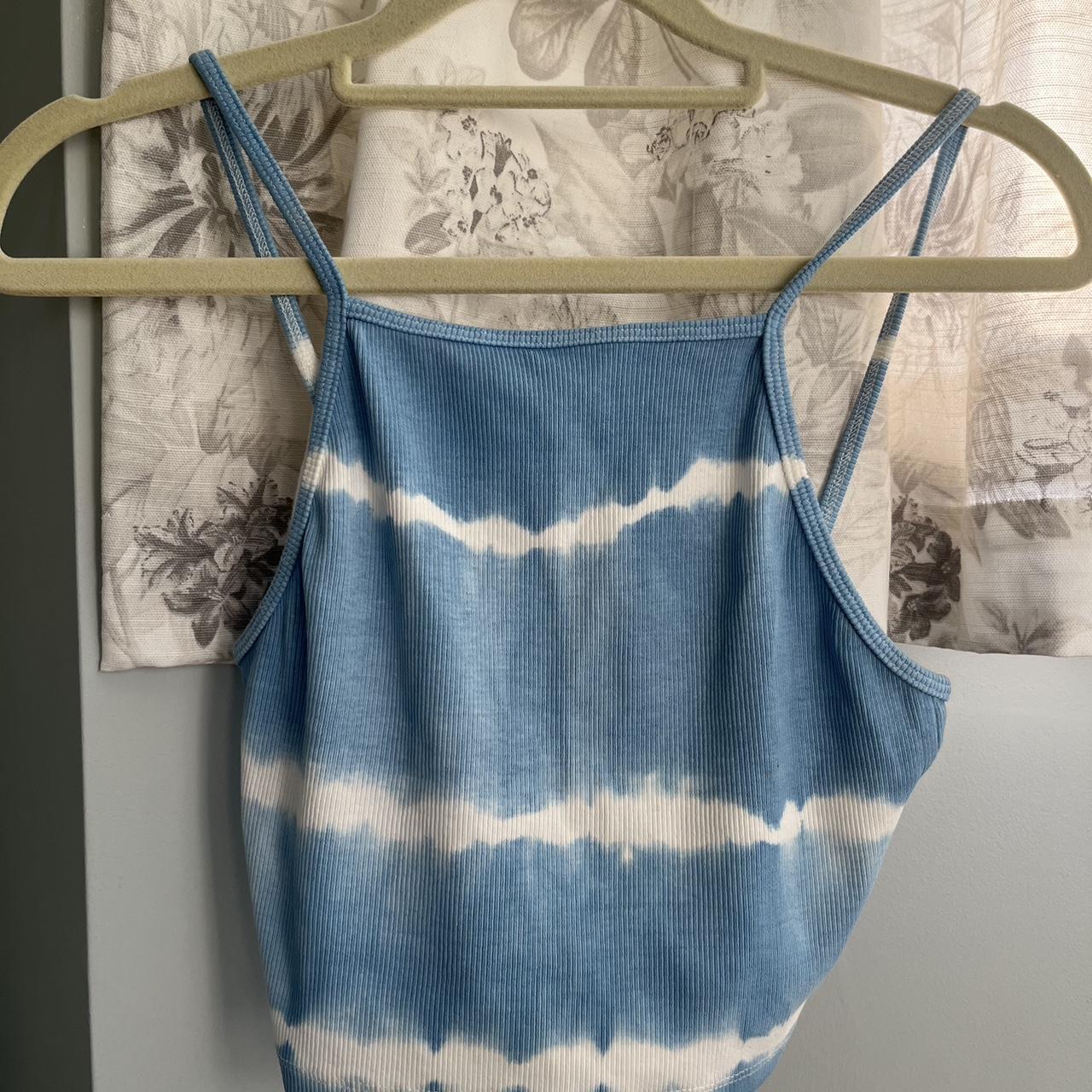 Zara Women's White and Blue Croptop Depop