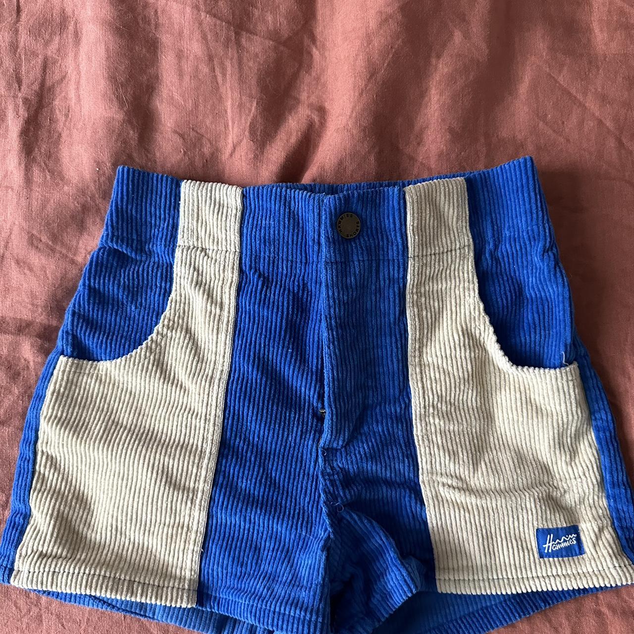Free People Women's Blue and Tan Shorts Depop
