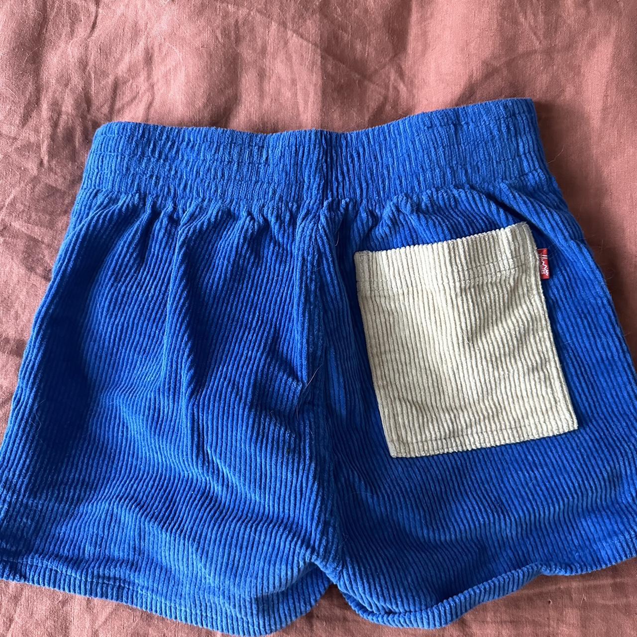 Free People Women's Blue and Tan Shorts Depop
