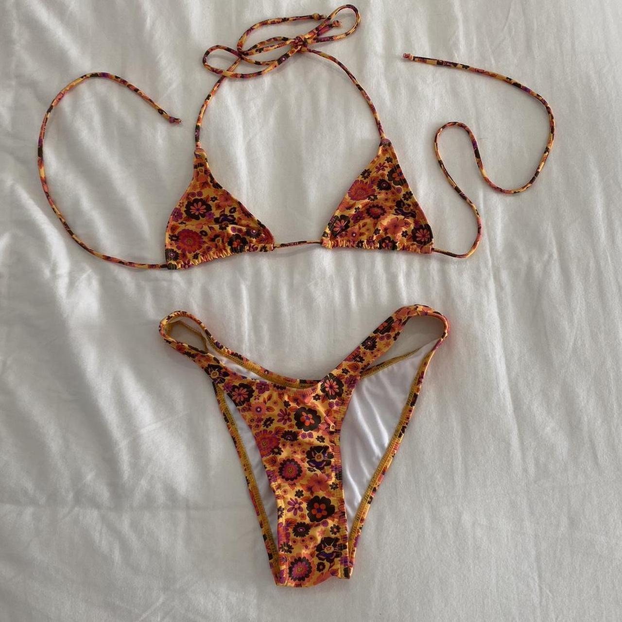 Motel yellow/red flower print bikini set Never... - Depop