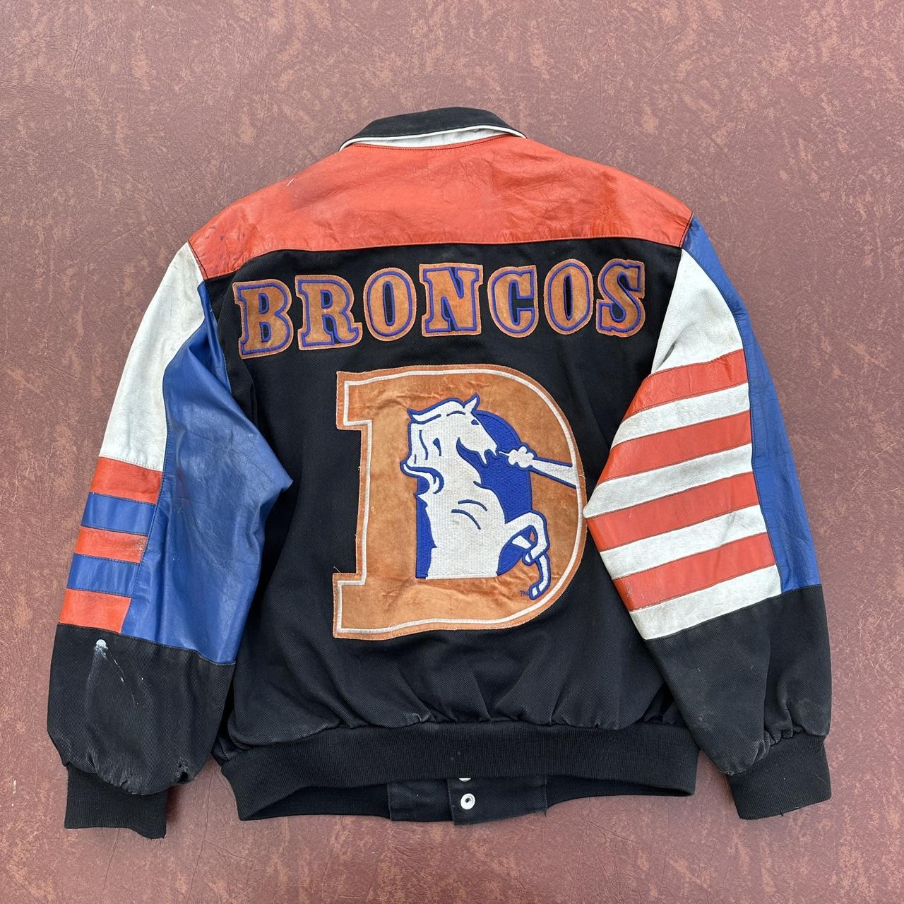 NFL Denver Broncos Leather Jacket Distressed and - Depop