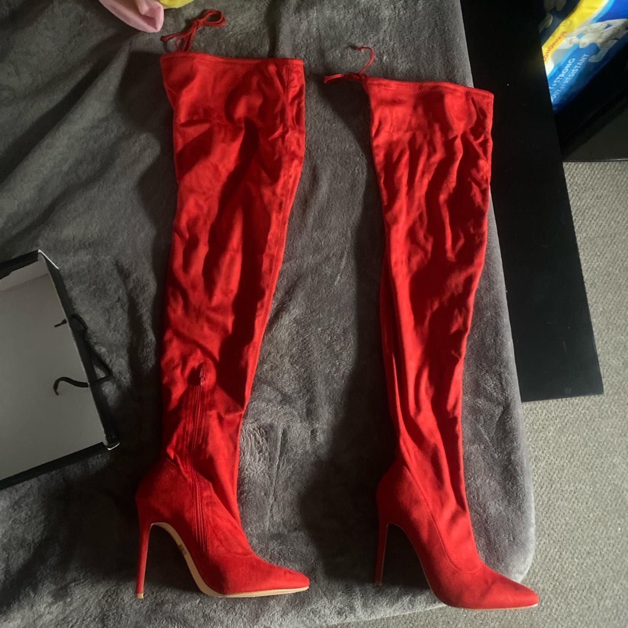 Red thigh high boots Fashion Nova halloween. Depop