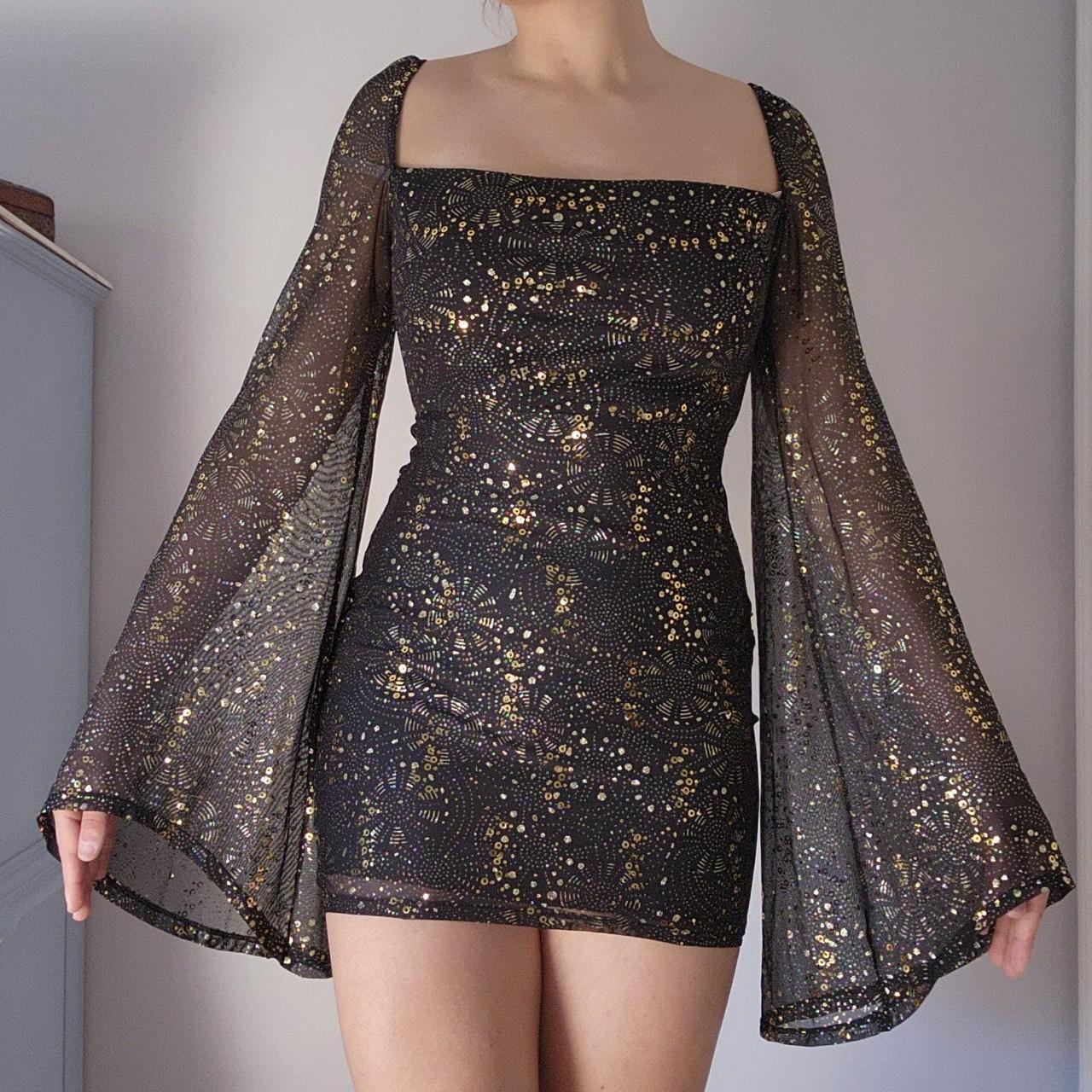 medium flared sleeve glitter lucy in the sky dress,... Depop