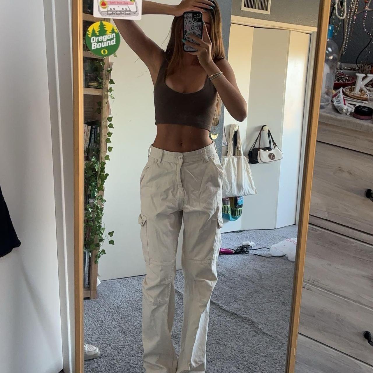 Cream and White Cargo Pants