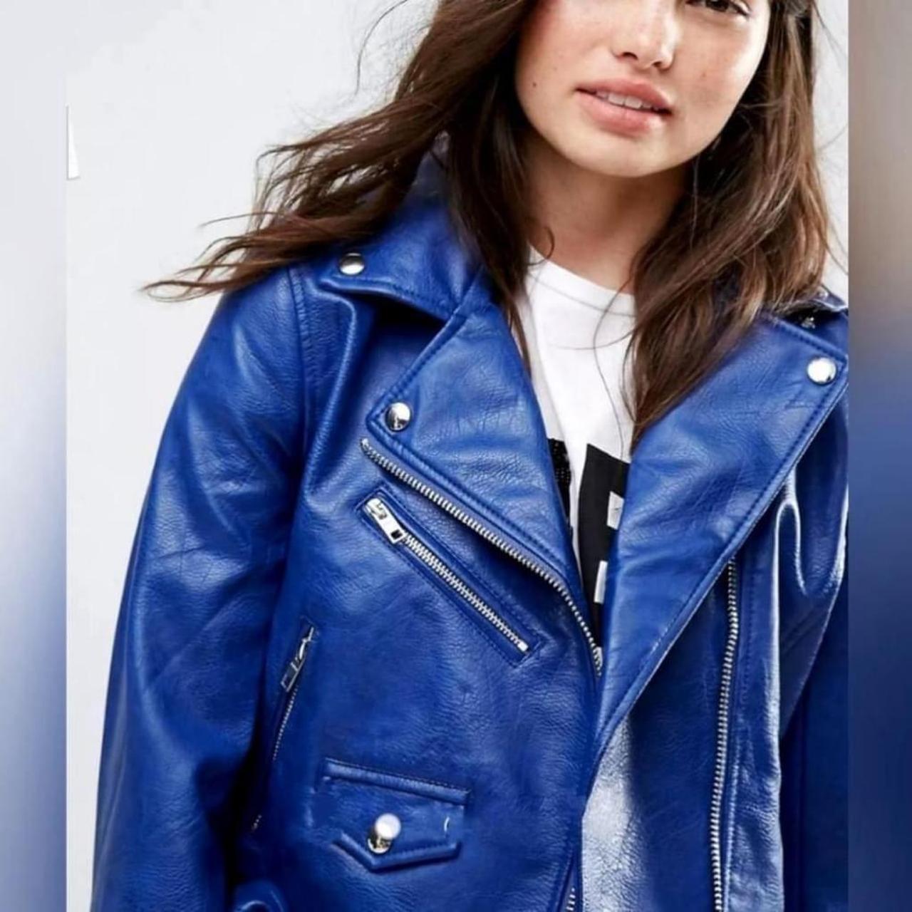 Cobalt blue faux leather jacket hotsell