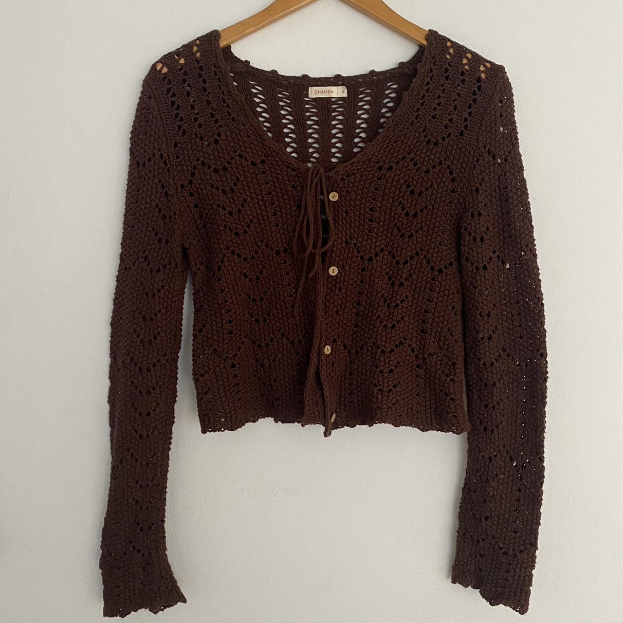 Ghanda brown crochet long sleeve top Size 810 Depop
