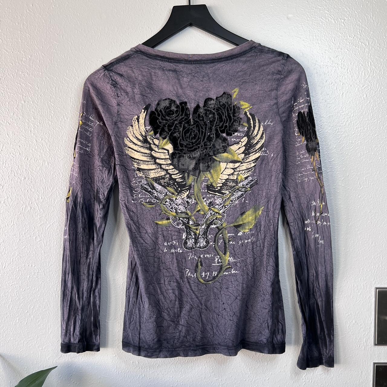 Vintage Y2K Velvet Stone Affliction Style Shirt In... - Depop