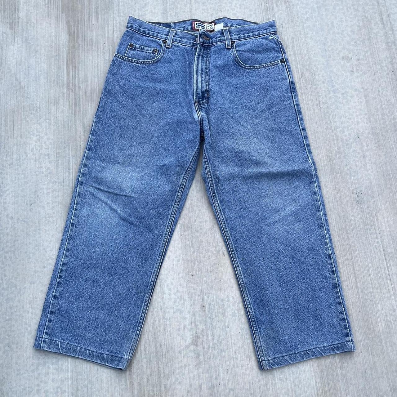 old navy blue jeans number 7 y2k light blue wash... - Depop