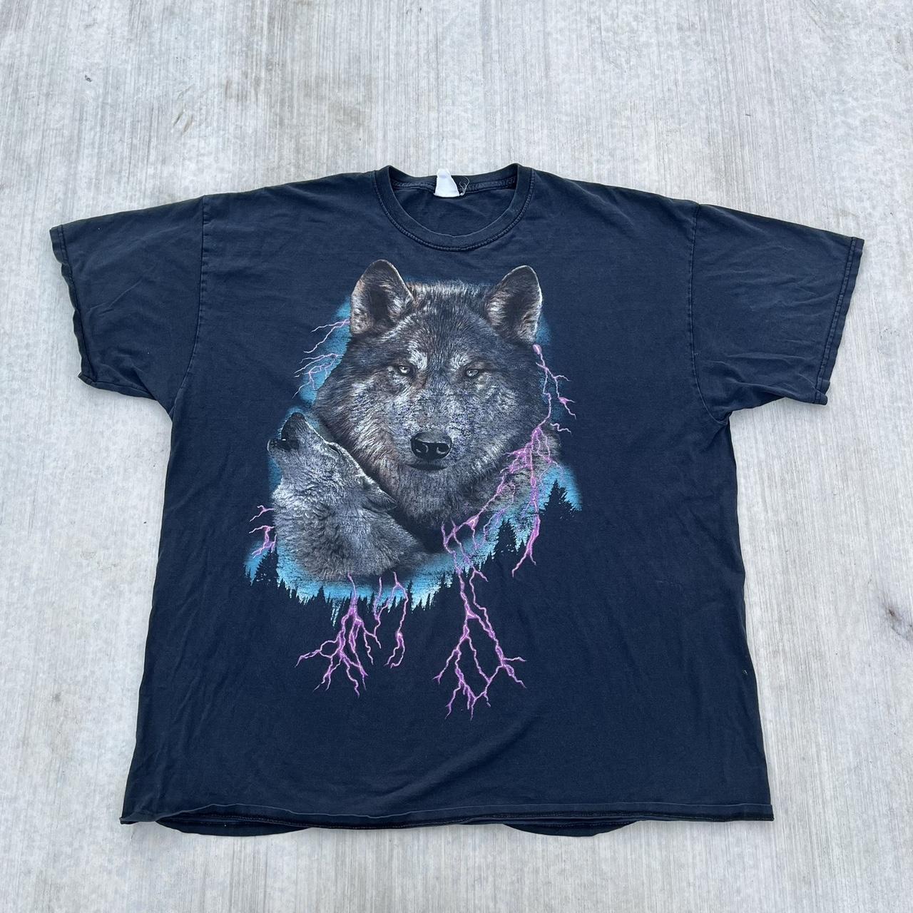 american thunder wolf graphic tee coyote forest... - Depop