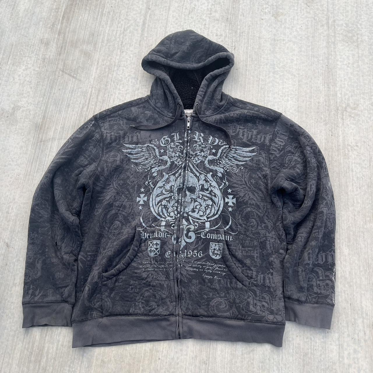 Affliction Men's Grey and Silver Hoodie | Depop