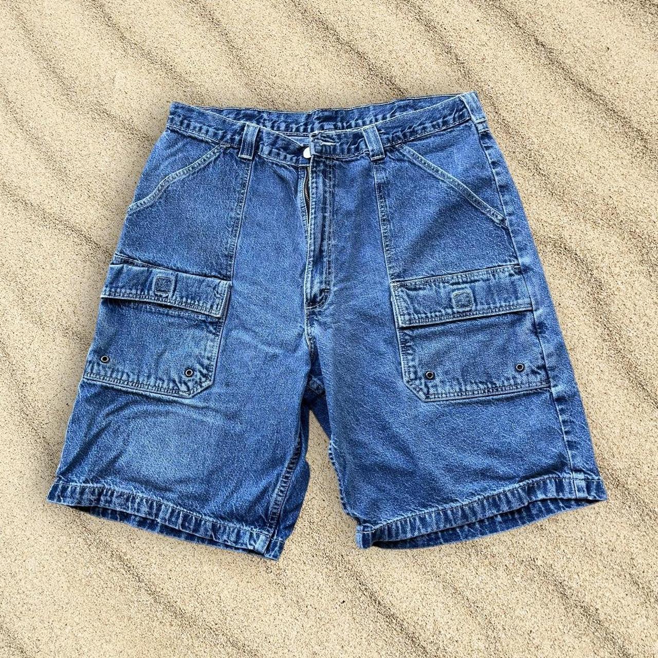 wrg jean cargo shorts wrangler blue wash distressed... Depop