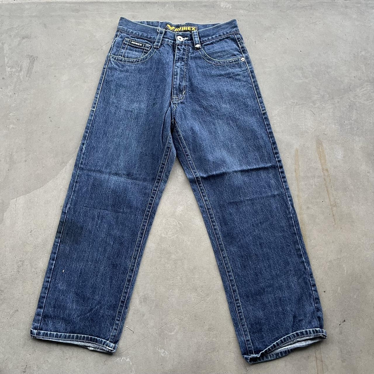 vintage avirex jeans light blue distressed denim... - Depop