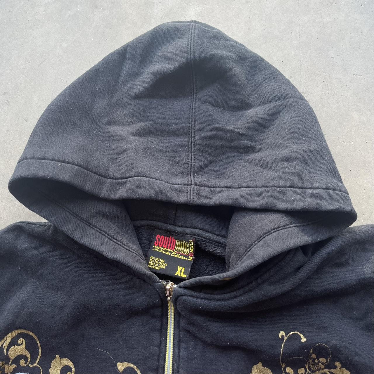 vintage southpole hoodie zip up skulls fleur de lis... - Depop