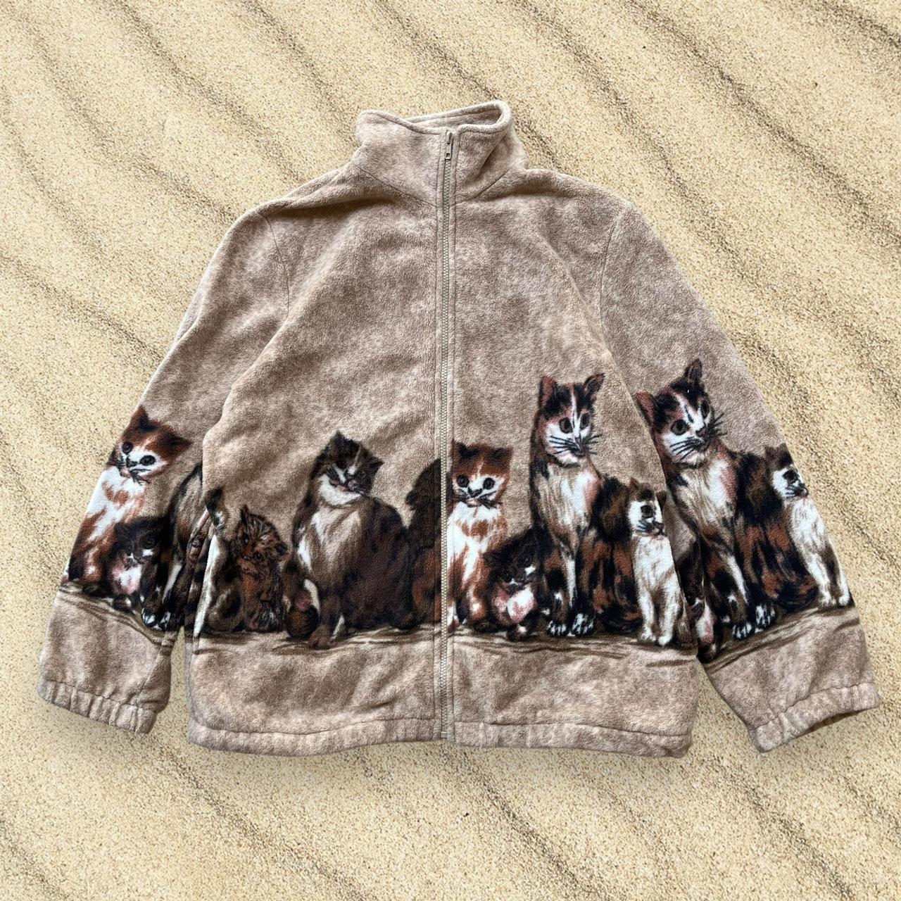 90s cats fleece animal sherpa jacket full zip up... - Depop